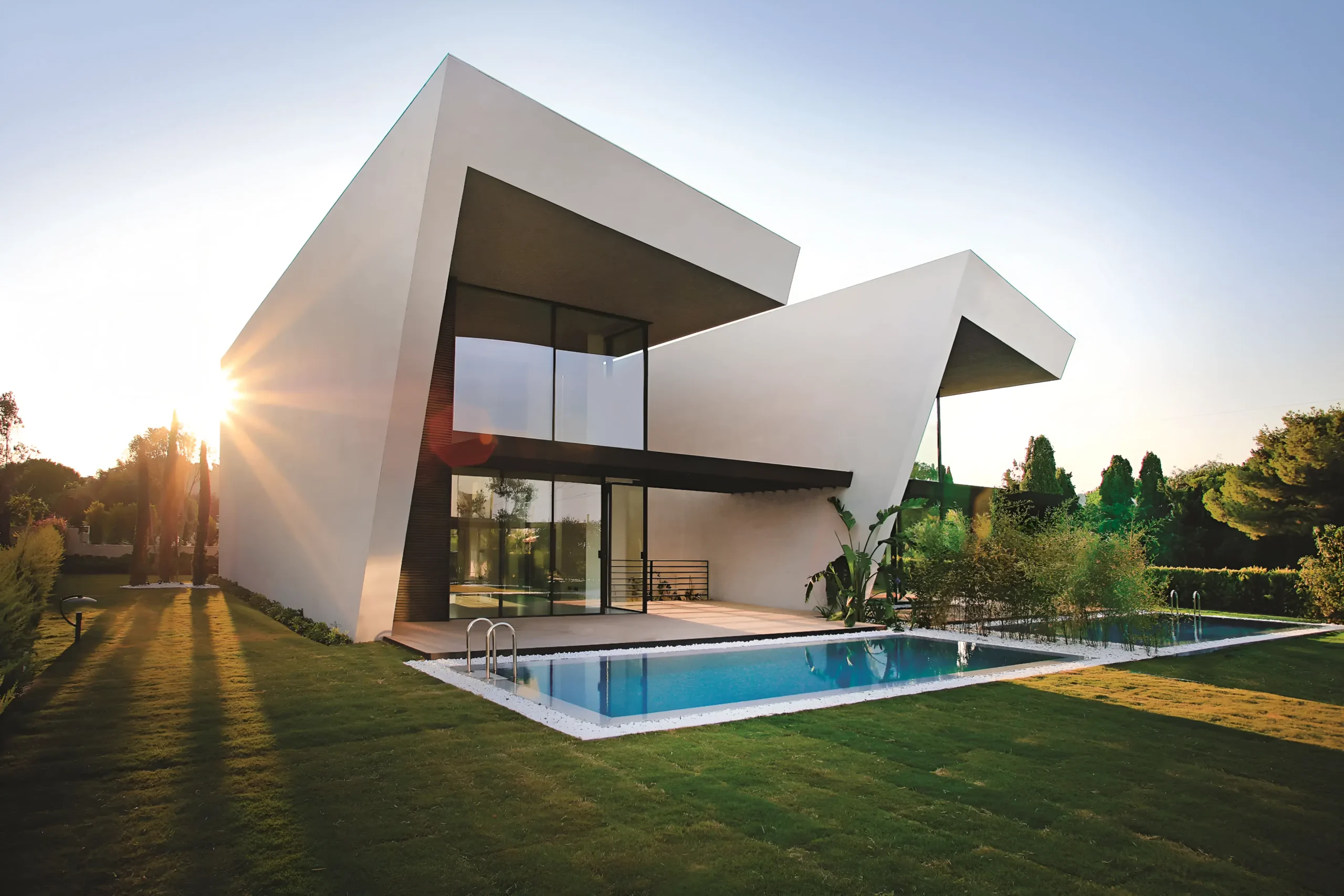 Render de villa contemporánea con piscina